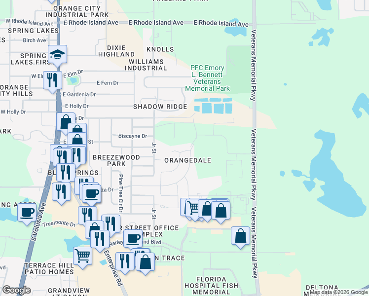 map of restaurants, bars, coffee shops, grocery stores, and more near 937 Cuyahoga Drive in Orange City