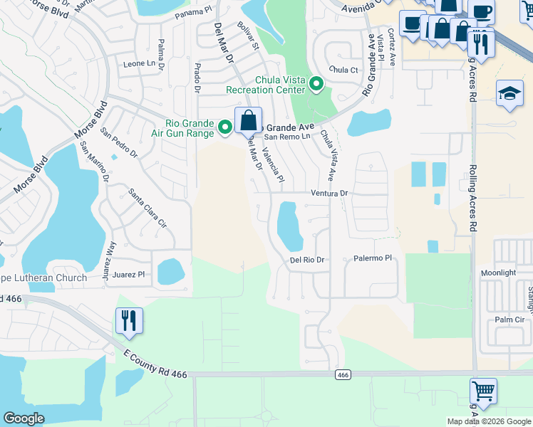 map of restaurants, bars, coffee shops, grocery stores, and more near 404 Del Mar Drive in Lady Lake