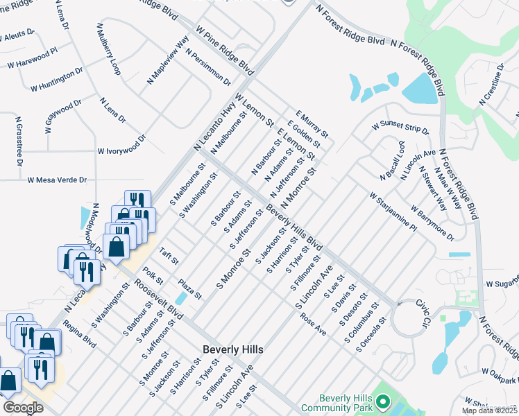 map of restaurants, bars, coffee shops, grocery stores, and more near 4 South Jefferson Street in Beverly Hills