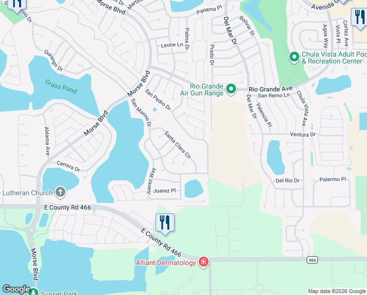 map of restaurants, bars, coffee shops, grocery stores, and more near 321 Santa Clara Circle in The Villages