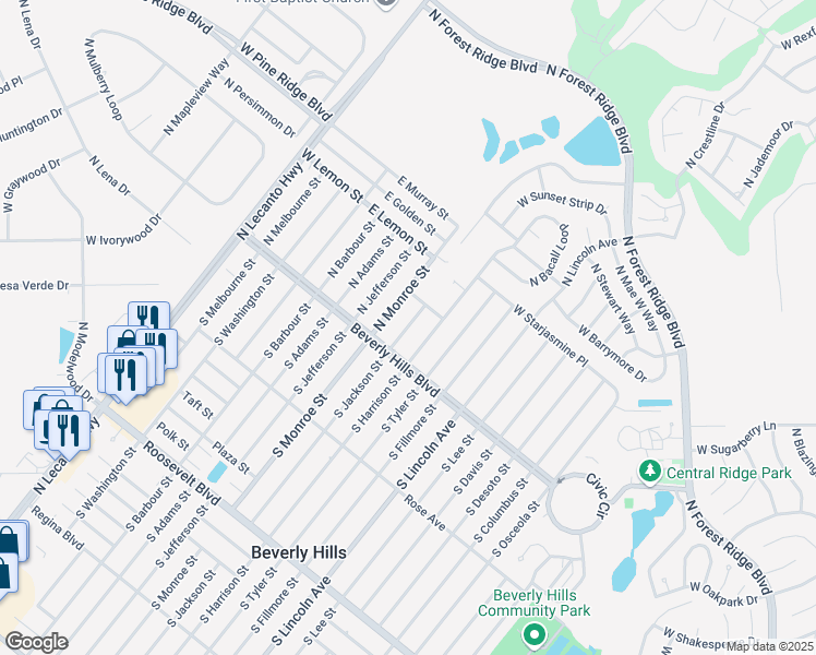 map of restaurants, bars, coffee shops, grocery stores, and more near 9 North Jackson Street in Beverly Hills