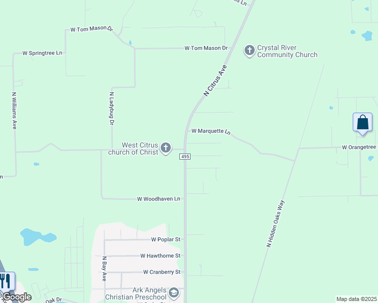 map of restaurants, bars, coffee shops, grocery stores, and more near 9473 West Milwaukee Court in Crystal River