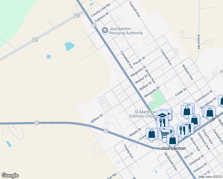 map of restaurants, bars, coffee shops, grocery stores, and more near 403 Terrel Avenue in Jourdanton