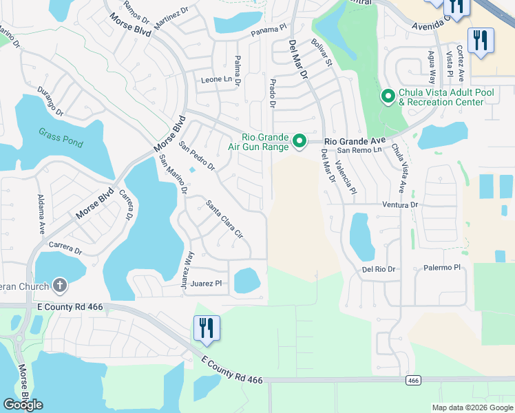 map of restaurants, bars, coffee shops, grocery stores, and more near 404 Amaya Avenue in The Villages