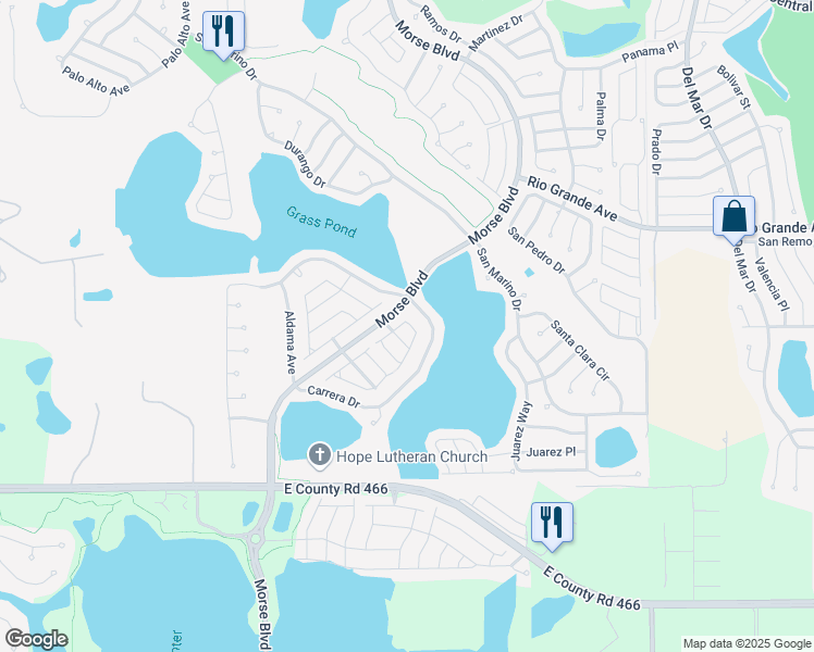 map of restaurants, bars, coffee shops, grocery stores, and more near 434 Cambio Court in The Villages