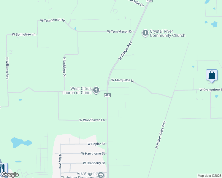 map of restaurants, bars, coffee shops, grocery stores, and more near 9470 West Green Bay Lane in Crystal River