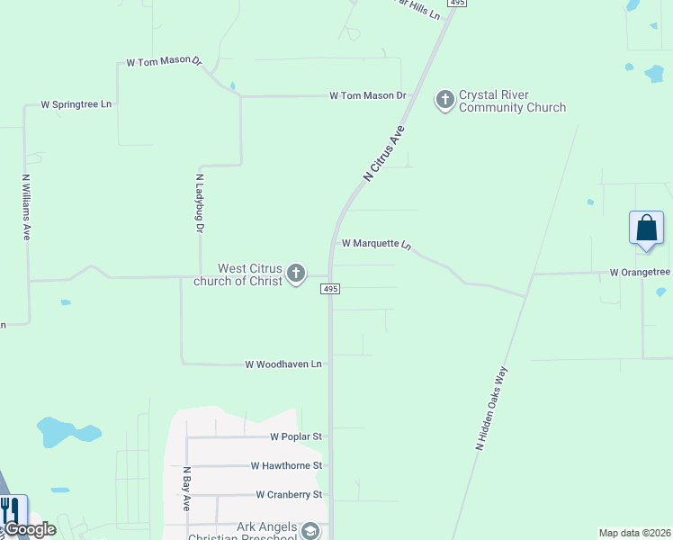 map of restaurants, bars, coffee shops, grocery stores, and more near 9470 West Green Bay Lane in Crystal River