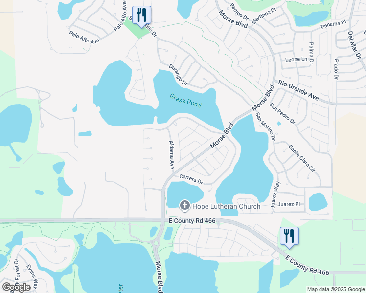 map of restaurants, bars, coffee shops, grocery stores, and more near 1731 Sonora Street in The Villages
