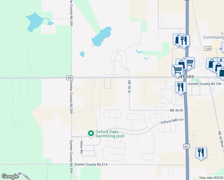 map of restaurants, bars, coffee shops, grocery stores, and more near 3317 County Road 207 in Oxford