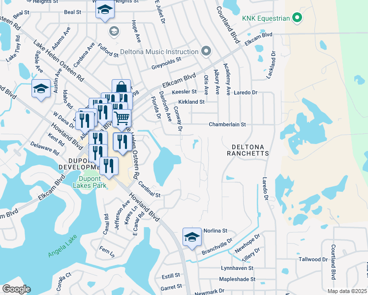 map of restaurants, bars, coffee shops, grocery stores, and more near 125 Meyer Court in Deltona