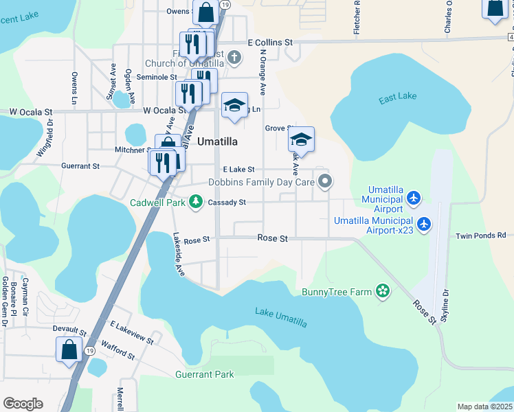 map of restaurants, bars, coffee shops, grocery stores, and more near 154 Cassady Street in Umatilla