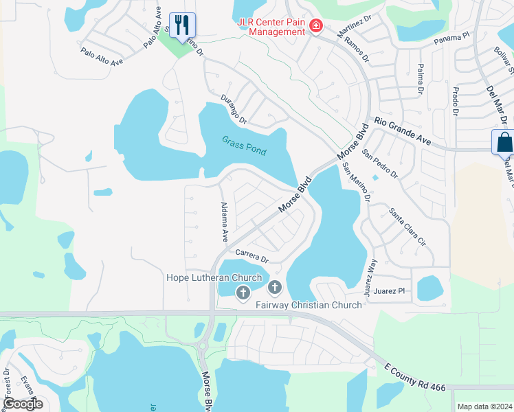 map of restaurants, bars, coffee shops, grocery stores, and more near 1714 Sonora Street in The Villages