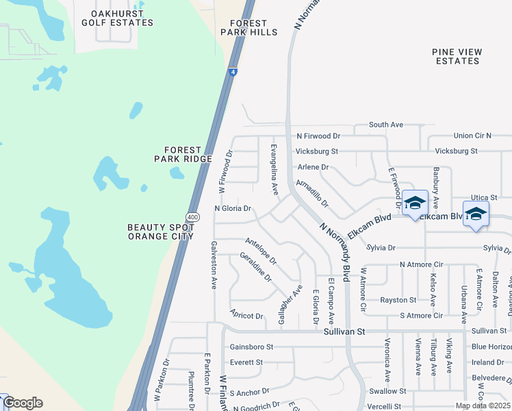 map of restaurants, bars, coffee shops, grocery stores, and more near 586 North Gloria Drive in Deltona