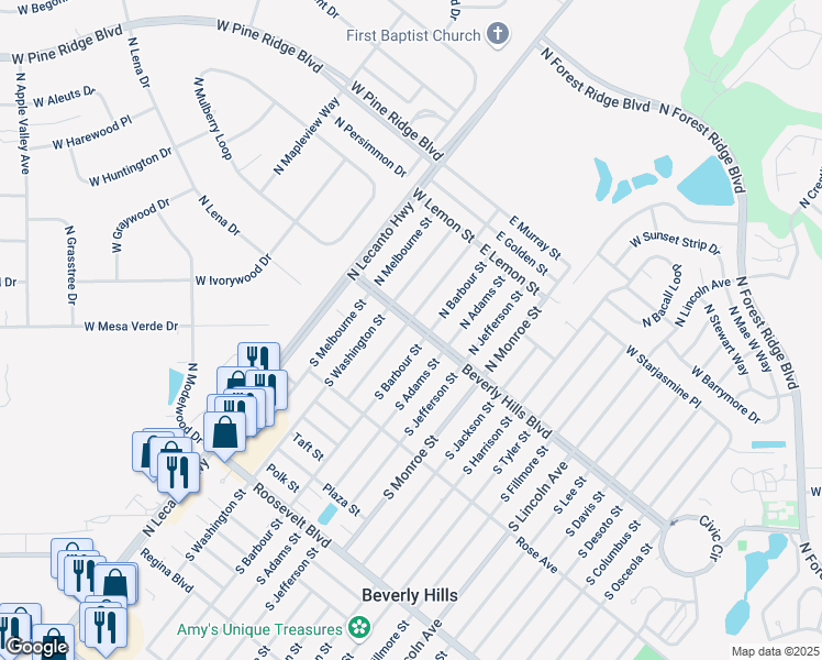 map of restaurants, bars, coffee shops, grocery stores, and more near 14 Beverly Hills Boulevard in Beverly Hills