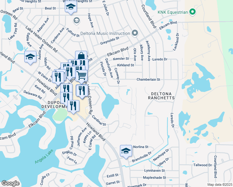 map of restaurants, bars, coffee shops, grocery stores, and more near 125 Meyer Court in Deltona