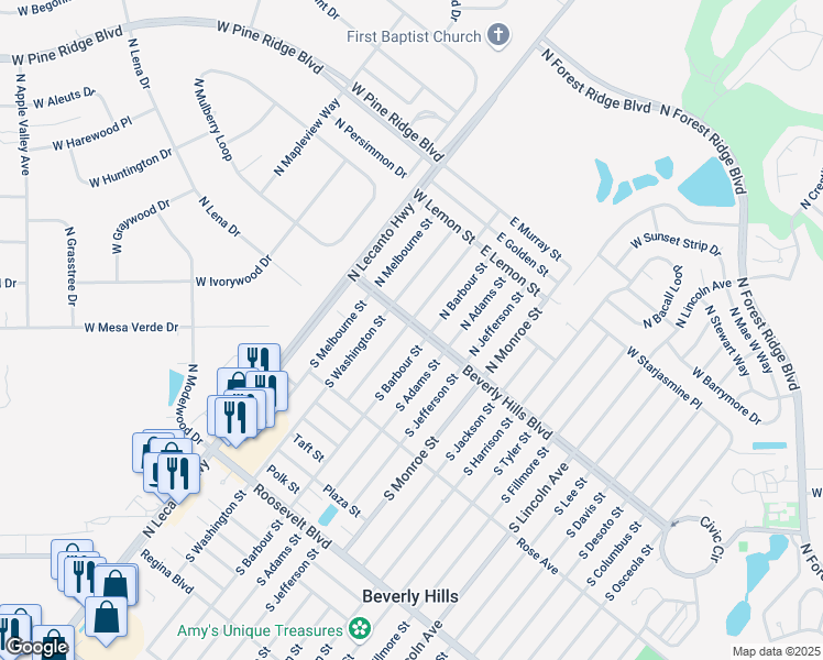 map of restaurants, bars, coffee shops, grocery stores, and more near 14 Beverly Hills Boulevard in Beverly Hills