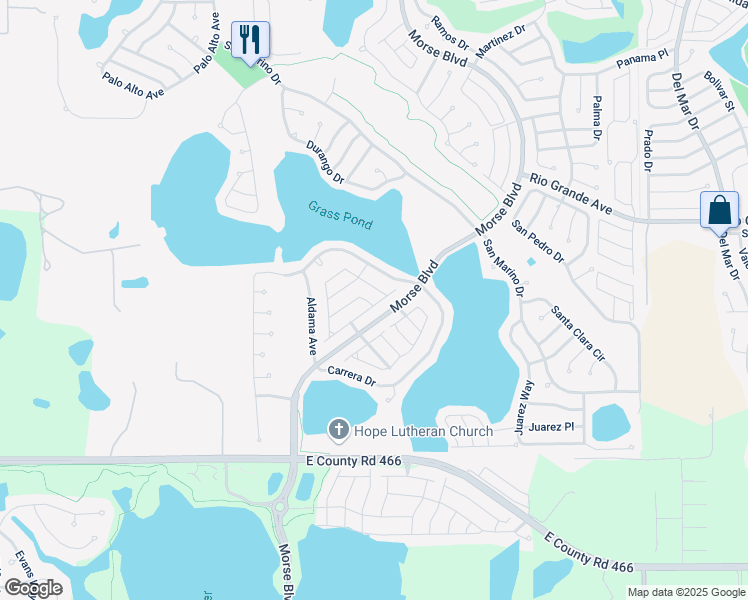 map of restaurants, bars, coffee shops, grocery stores, and more near 1714 Sonora Street in The Villages