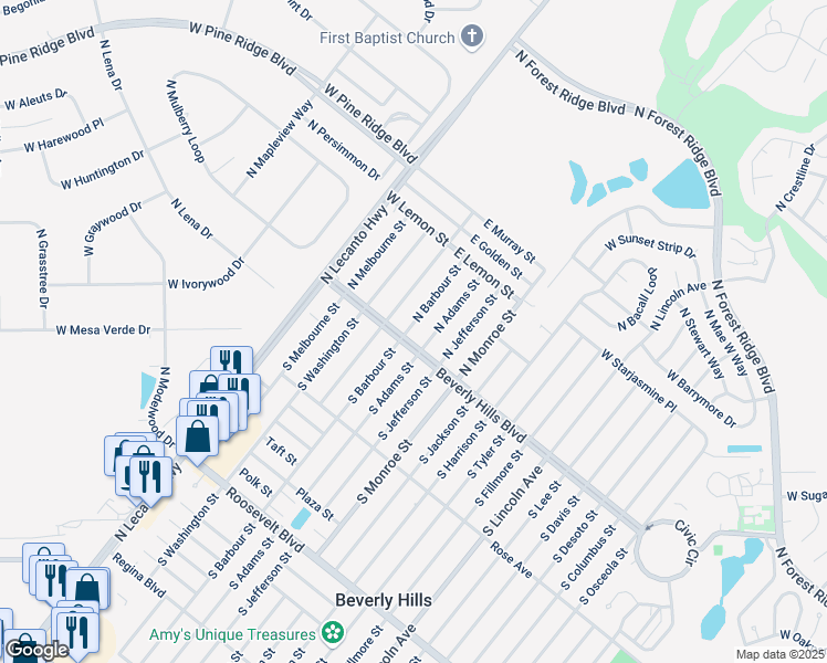 map of restaurants, bars, coffee shops, grocery stores, and more near 3 North Barbour Street in Beverly Hills