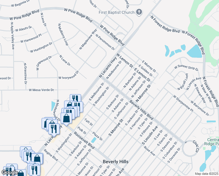 map of restaurants, bars, coffee shops, grocery stores, and more near 3 South Washington Street in Beverly Hills