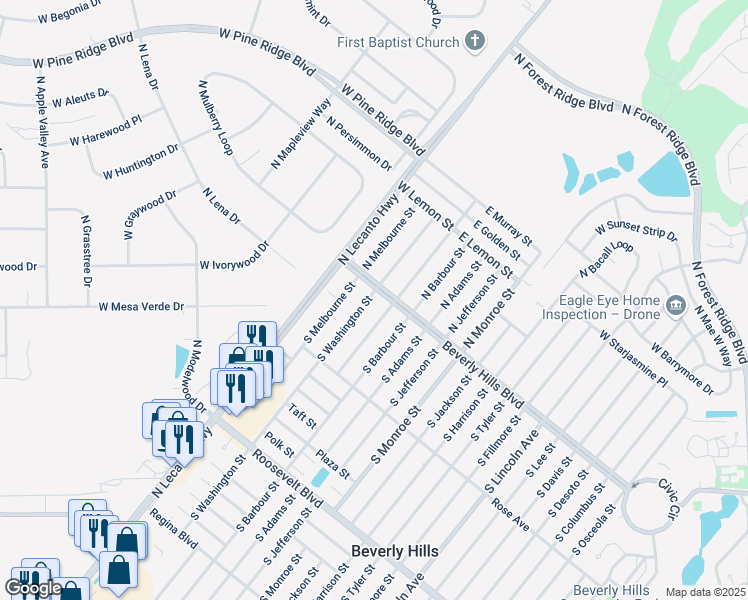 map of restaurants, bars, coffee shops, grocery stores, and more near 3 South Washington Street in Beverly Hills