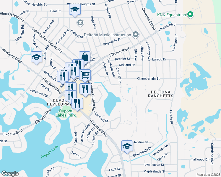 map of restaurants, bars, coffee shops, grocery stores, and more near 2231 Florida Drive in Deltona