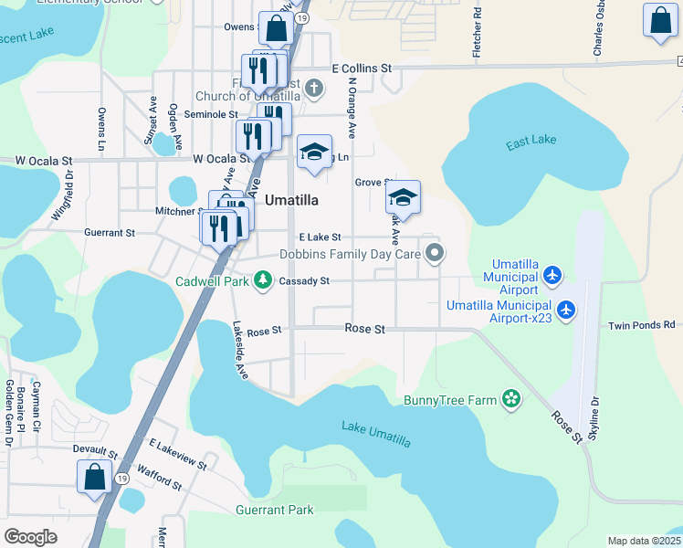 map of restaurants, bars, coffee shops, grocery stores, and more near 154 Cassady Street in Umatilla