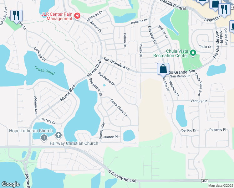 map of restaurants, bars, coffee shops, grocery stores, and more near 446 San Pedro Drive in The Villages