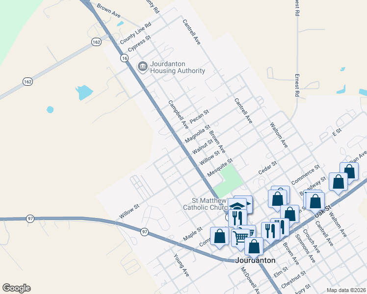 map of restaurants, bars, coffee shops, grocery stores, and more near 2279 Highway 16 in Jourdanton