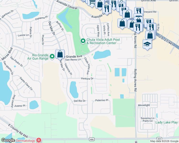 map of restaurants, bars, coffee shops, grocery stores, and more near 503 Chula Vista Avenue in Lady Lake