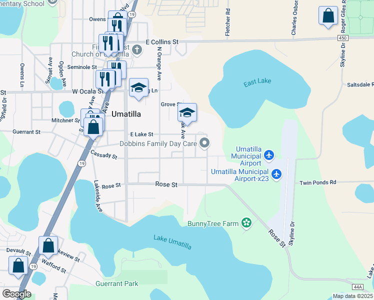 map of restaurants, bars, coffee shops, grocery stores, and more near 350 Cassady Street in Umatilla