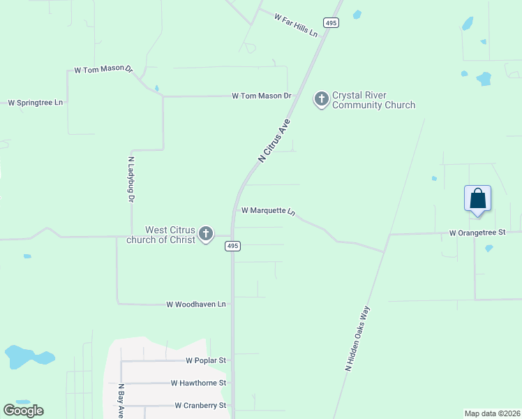map of restaurants, bars, coffee shops, grocery stores, and more near 9391 West Marquette Lane in Crystal River