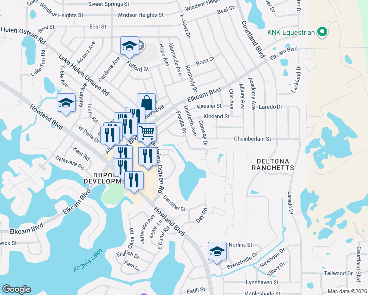 map of restaurants, bars, coffee shops, grocery stores, and more near 130 Beaty Court in Deltona
