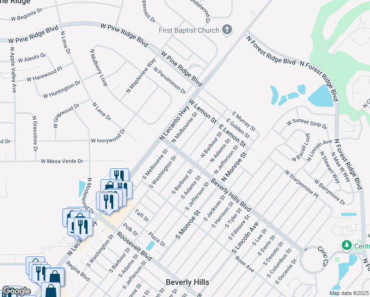 map of restaurants, bars, coffee shops, grocery stores, and more near 3 North Washington Street in Beverly Hills