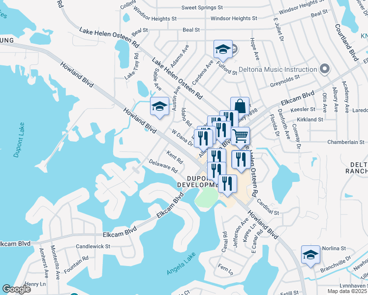 map of restaurants, bars, coffee shops, grocery stores, and more near 2236 Howland Boulevard in Deltona