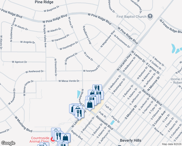 map of restaurants, bars, coffee shops, grocery stores, and more near 1852 West Ivorywood Drive in Beverly Hills
