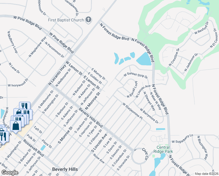 map of restaurants, bars, coffee shops, grocery stores, and more near 999 West Colbert Court in Beverly Hills