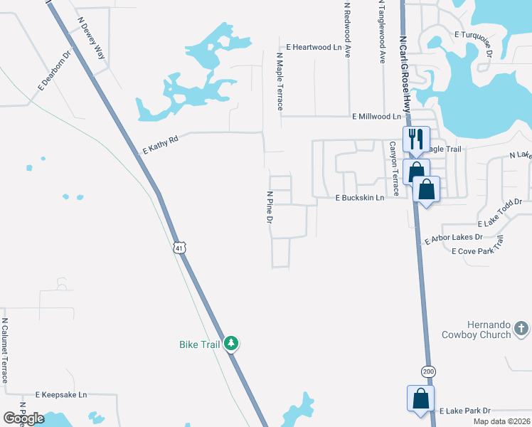 map of restaurants, bars, coffee shops, grocery stores, and more near 4406 North Pine Drive in Hernando