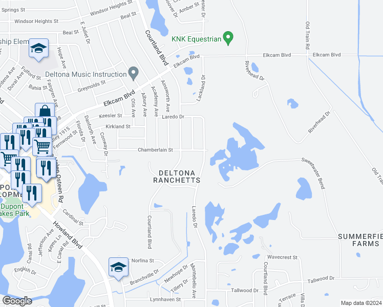 map of restaurants, bars, coffee shops, grocery stores, and more near 3224 Chamberlain Street in Deltona
