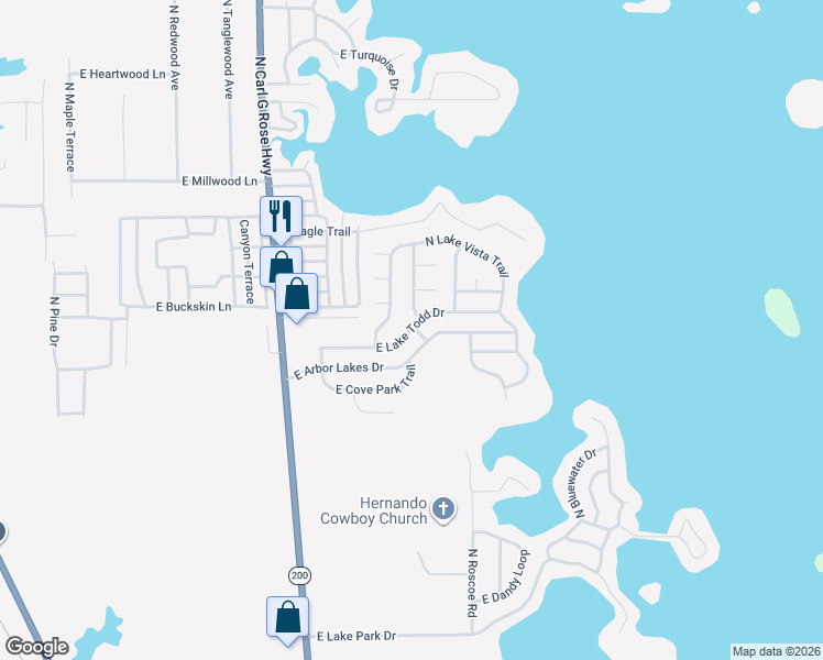 map of restaurants, bars, coffee shops, grocery stores, and more near 3774 East Lake Todd Drive in Hernando