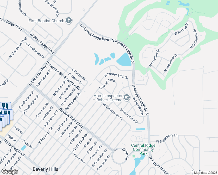 map of restaurants, bars, coffee shops, grocery stores, and more near 838 West Bogart Court in Beverly Hills