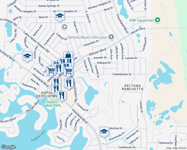 map of restaurants, bars, coffee shops, grocery stores, and more near 2202 Danforth Avenue in Deltona