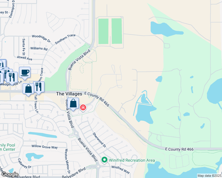 map of restaurants, bars, coffee shops, grocery stores, and more near 11796 Northeast 63rd Drive in The Villages
