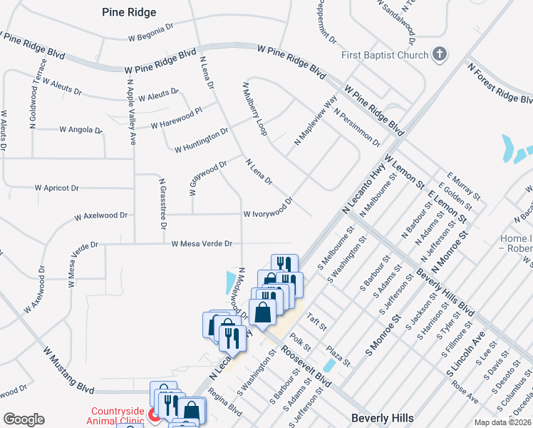 map of restaurants, bars, coffee shops, grocery stores, and more near 1852 West Ivorywood Drive in Beverly Hills