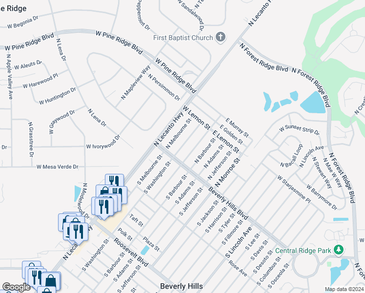 map of restaurants, bars, coffee shops, grocery stores, and more near 9 North Washington Street in Beverly Hills