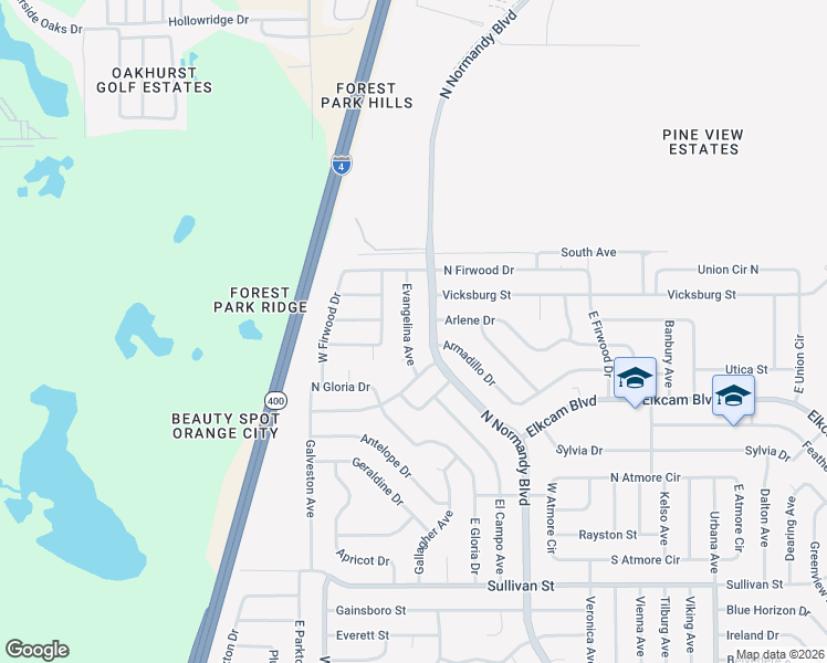 map of restaurants, bars, coffee shops, grocery stores, and more near 2241 Evangelina Avenue in Deltona