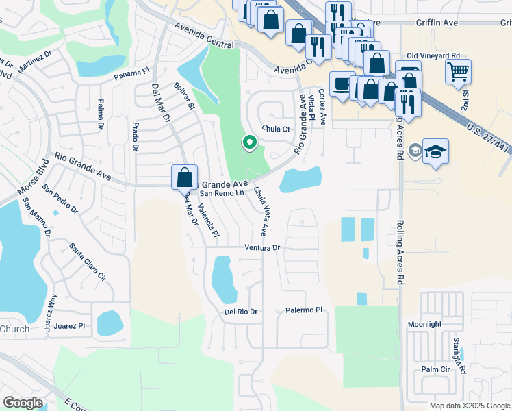 map of restaurants, bars, coffee shops, grocery stores, and more near 523 San Lorenzo Court in Lady Lake