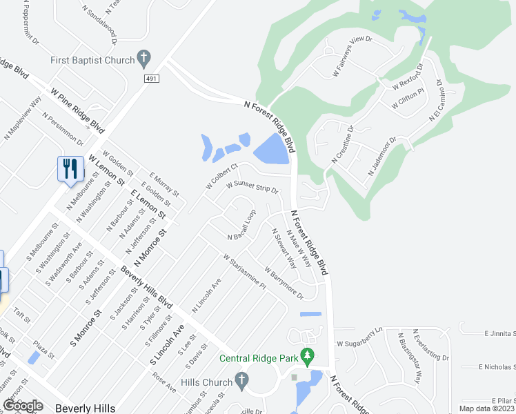 map of restaurants, bars, coffee shops, grocery stores, and more near 4421 North Bacall Loop in Beverly Hills