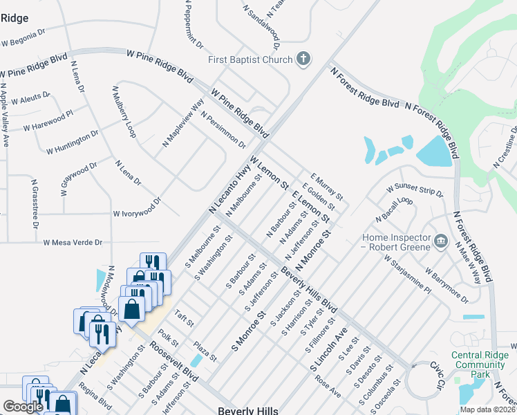 map of restaurants, bars, coffee shops, grocery stores, and more near 9 North Washington Street in Beverly Hills