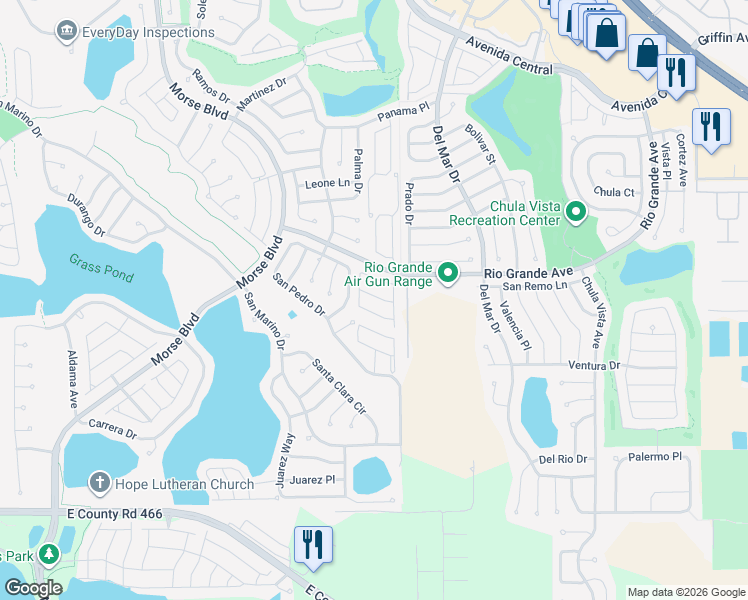map of restaurants, bars, coffee shops, grocery stores, and more near 1312 Loma Lane in Lady Lake