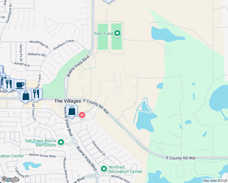 map of restaurants, bars, coffee shops, grocery stores, and more near 11796 Northeast 63rd Drive in The Villages